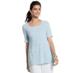 Travelers Collection by Chico's Blue Textured Zigzag Short Sleeve Tunic Top